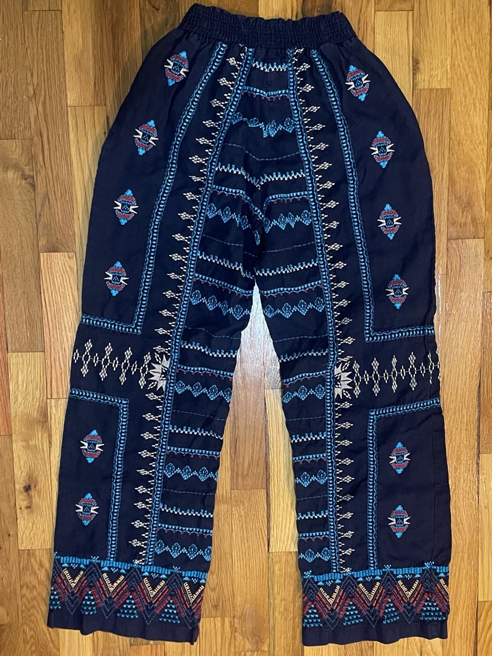 Johnny Was Sunniva Embroidered Linen Boho Palazzo Pants Navy Size Small - Picture 3 of 5